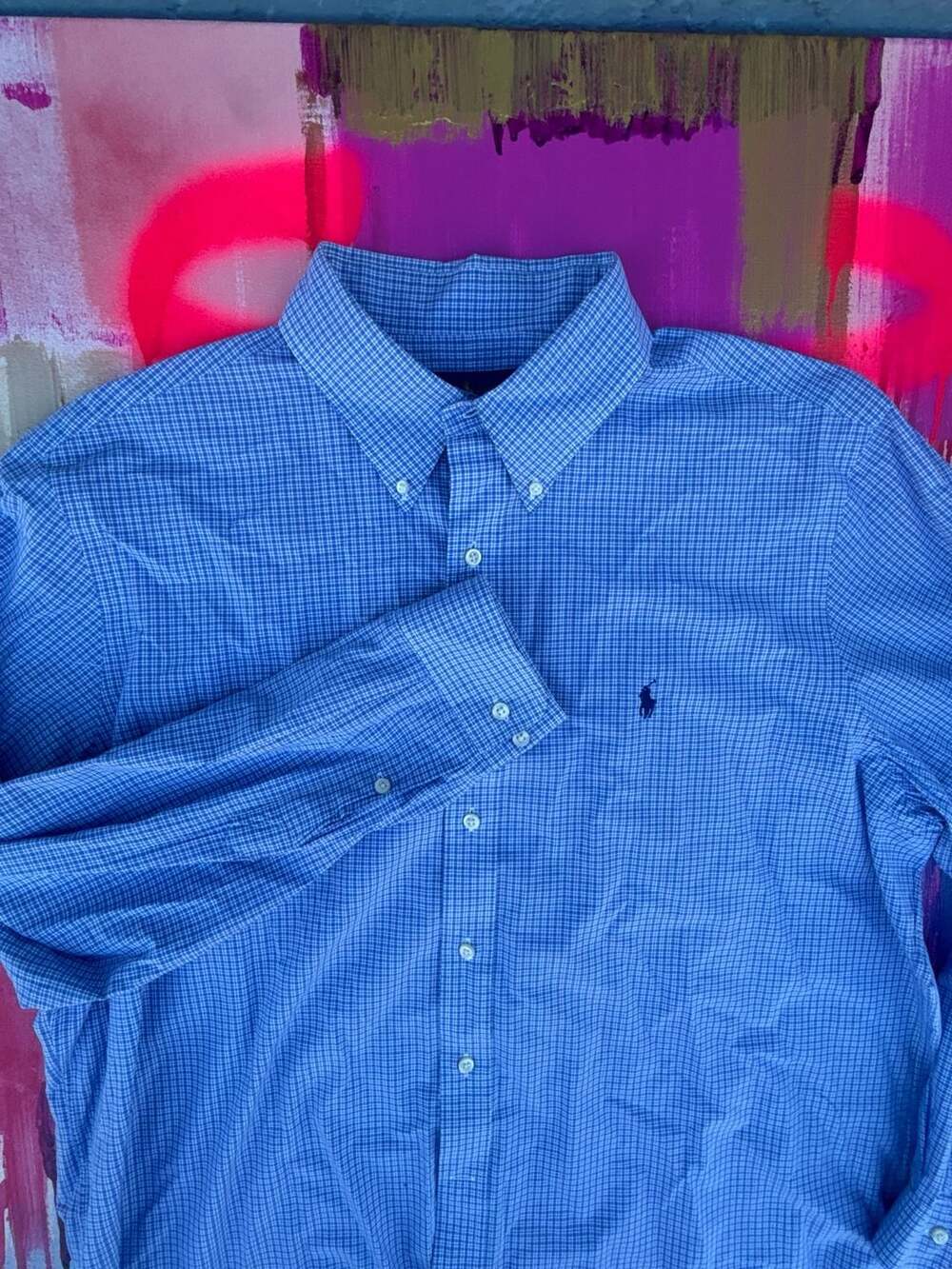 Ralph Lauren Blue Gingham Button-Down Shirt Size 17.5 34-35 XL